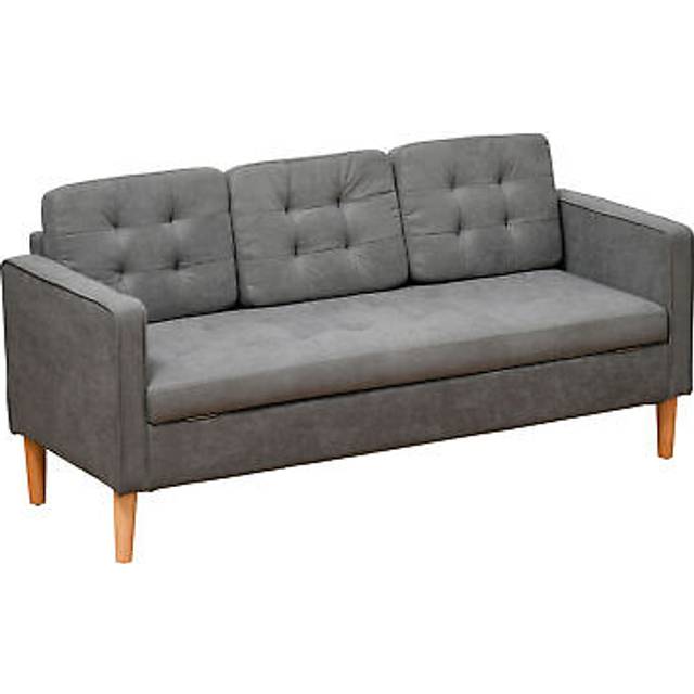 Homcom modern 3 seater sofa with hidden storage and rubber wood legs, grey