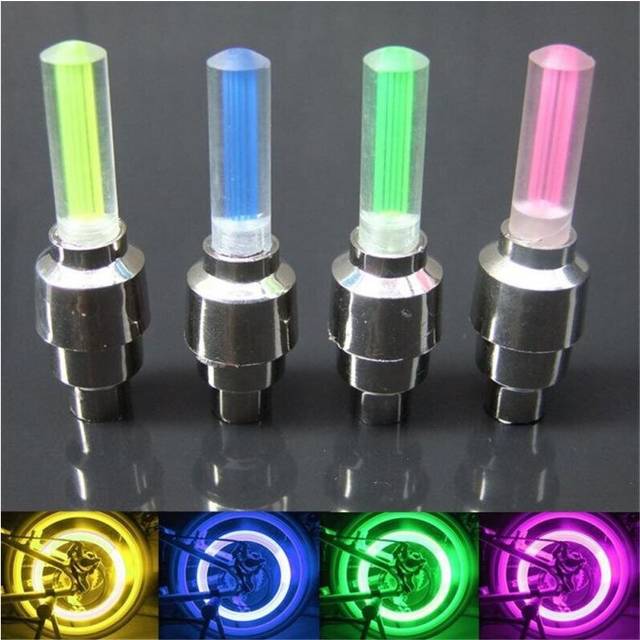 (a-2pcs yellow light) Neon Bike Spoke Light Road Bicycle MTB Motorcycle Car Tire Nozzle Valve Caps Lamp Waterproof Bike LED Lights Cycling Accessories