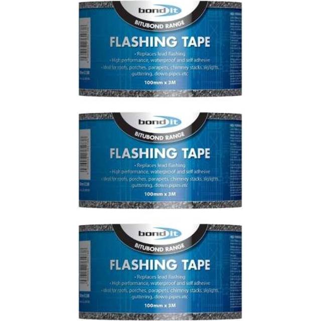 Bond-It Flashing Tape,Peel & Seal self-Adhesive Flashing Tape 100mm x 3Metres         BDF009 (Pack of 3)