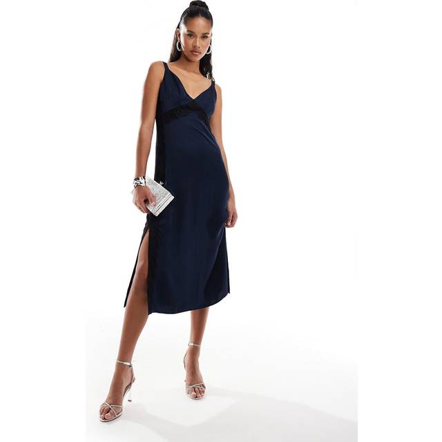 Ennis Eco Satin Lace Dress Marine/Black - Blue