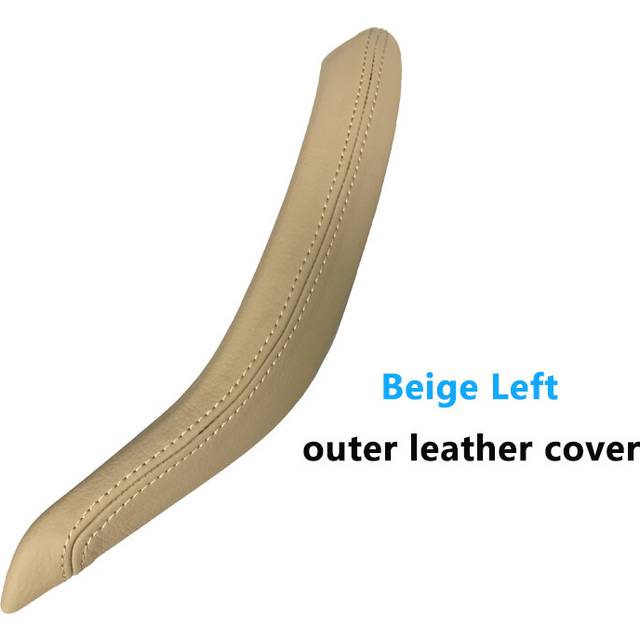 (beige left) Car Interior Passenger Doors Pull Handle Outer Leather Cover Replacement
