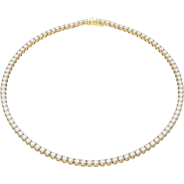 Matrix Tennis necklace, Round cut, White, Gold-tone plated