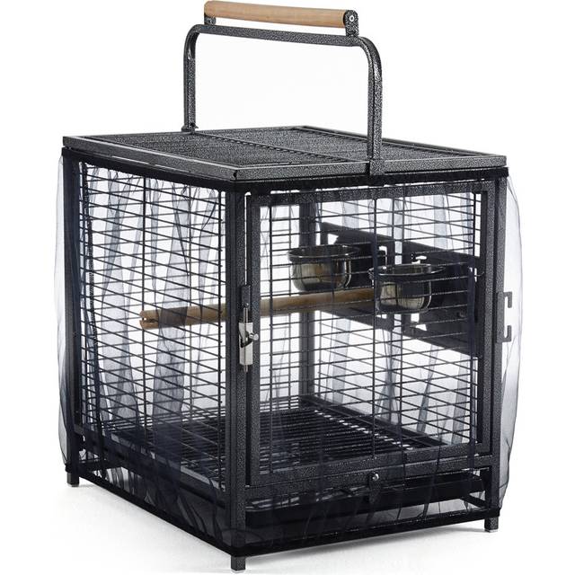 26" Wrought Iron Bird Travel Cage - Black (65cm H X 48.5cm W X 39cm D)