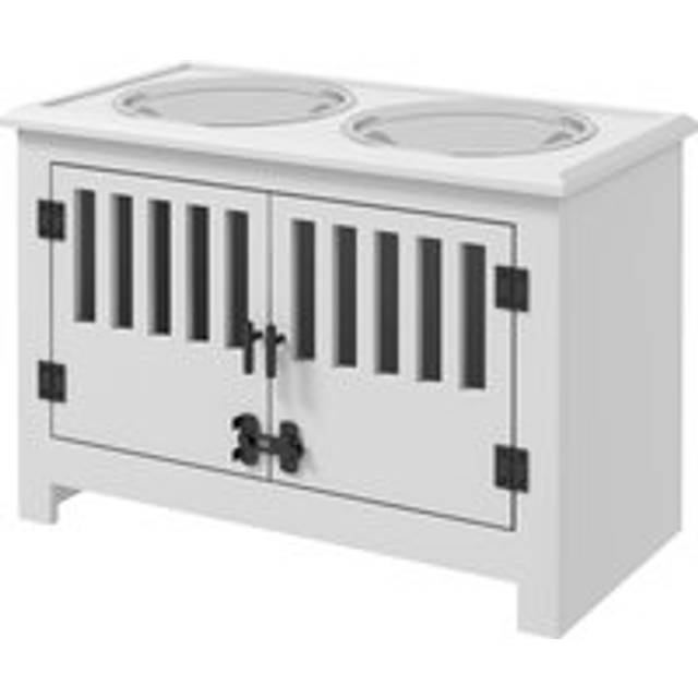 Pawhut Raised Dog Bowls, Pet Feeding Station, With Storage, Food And Water Bowls, For Large Dogs - White