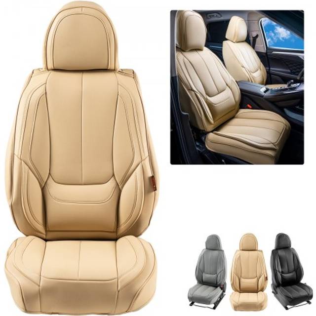 VEVOR Seat Covers, Universal Car Seat Covers Front Seats, 6pcs Faux Leather Seat Cover, Full Enclosed Design, Detachable Headrest and Airbag Compatible, for Most Cars SUVs and Trucks Beige