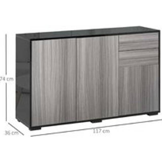Homcom Stylish High Gloss Sideboard In Grey/Black | Wowcher