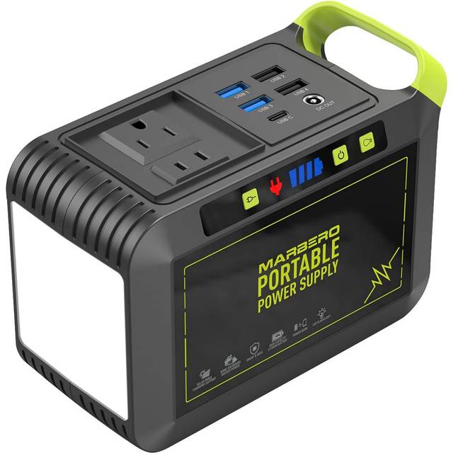 MARBERO 88 Wh bärbar powerstation solgenerator batteri med 230 V AC-uttag 120 W mobil strömlagring med LED-ficklampa för camping, resor, husbil, hem, utomhus, nödsituationer, off-Grid