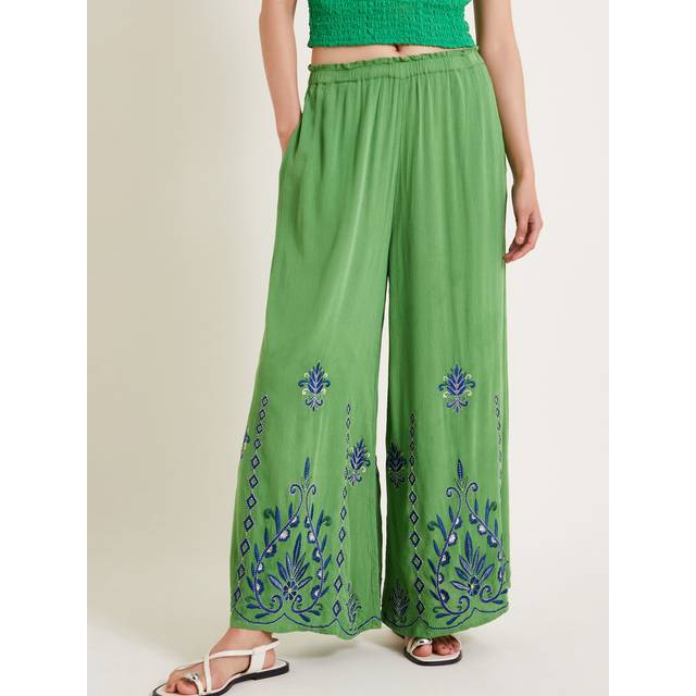 Monsoon Saffron Embroidered Wide Leg Trousers Green