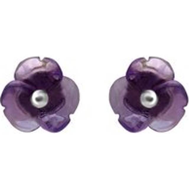 Sterling Silver Amethyst Tuberose 8mm Clover Stud Earrings