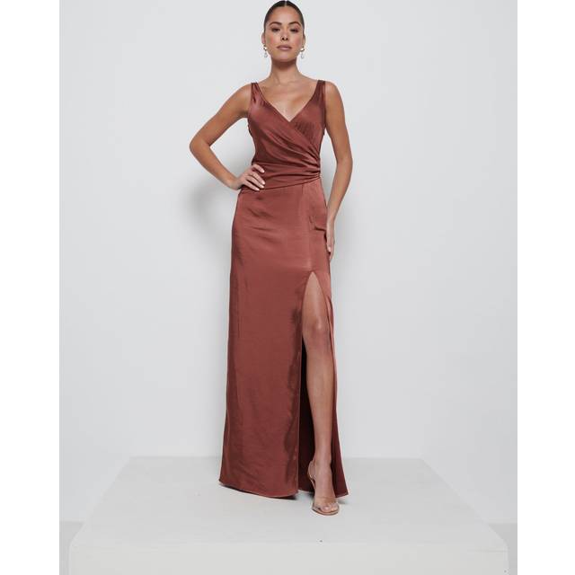 Esmee Wrap Maxi Bridesmaid Dress - Mahogany, 14
