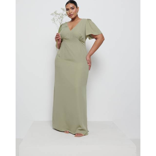Edie Chiffon Maxi Bridesmaid Dress Curve - Olive, 26