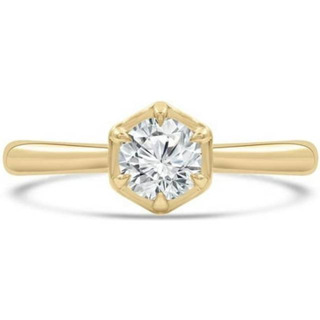 Majesty Diamonds MD240102-8 0.5 CT Round Lab Created Diamond 6-Prong Open Bridge Solitaire Engagement Ring in 14K Yellow Gold - Size 8