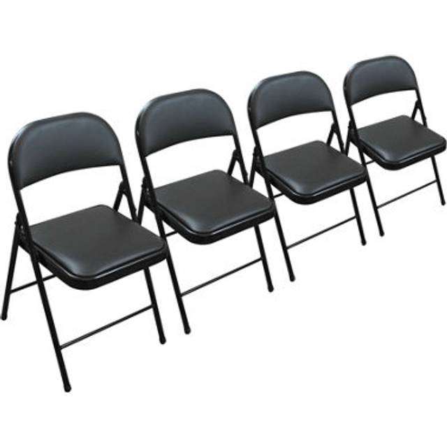 (Set of 4 Chairs) Folding Black Faux Leather Chair Event Guest Seat