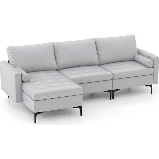 Extra Large L-Shaped Sofa with 4 USB Ports, Solid Metal Legs-Light Grey