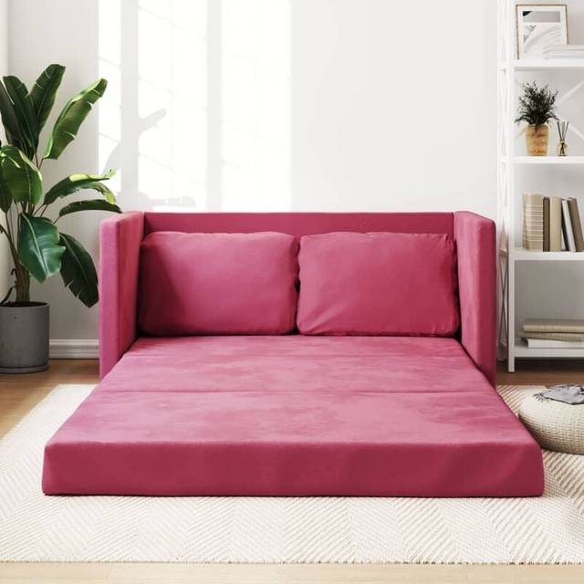 Golvbäddsoffa 2-i-1 vinröd 122x204x55 cm sammet