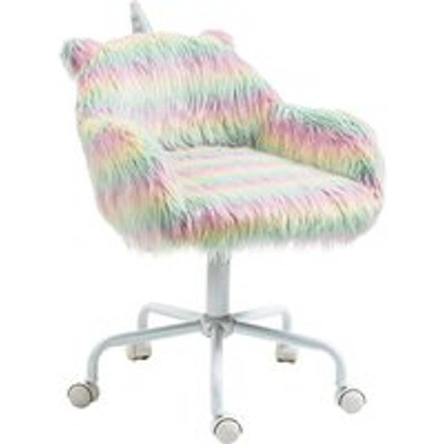 Vinsetto Unicorn Home Office Chair, Height Adjustable Fluffy Desk Chair with Armrests and Swivel Wheels, Makeup Chair, Colourful Aosom UK