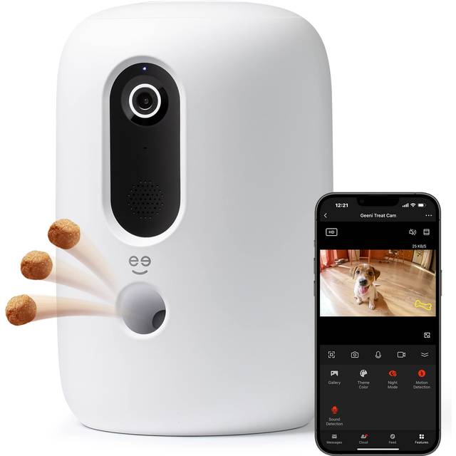 Geeni PetConnect Treat + Cam  Smart Treat Dispenser with Smart Home Pet Camera  Timer & Voice  Automatic Dog or Cat Feeder  Compatible with Alexa & Go