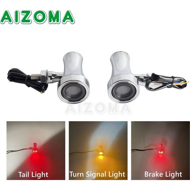 (1352 Chrome) 10mm Motorcycle Smoke Lens Red Amber LED Turn Signal Light Bullet Flashing