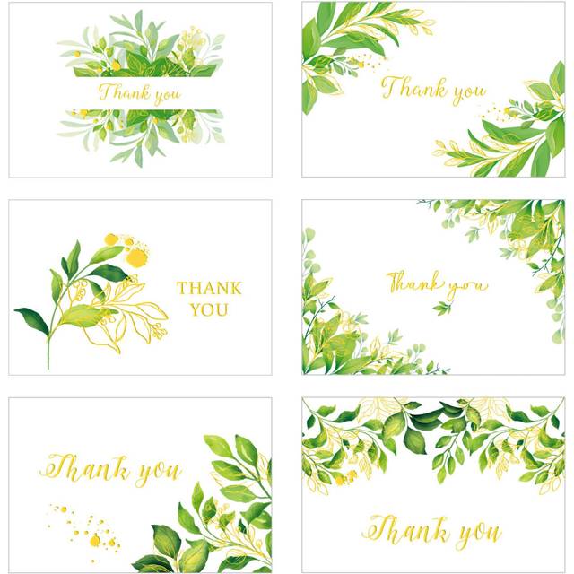 Masper Thank You Cards, Designs Foil Thank You 12/36 6 Gold Greenery