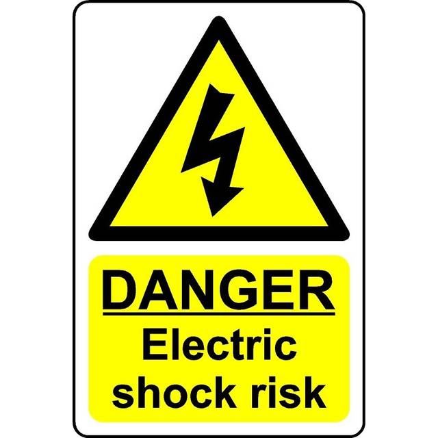 Danger electric shock risk safety sign - 1mm Plastic sign - 100mm x 150mm