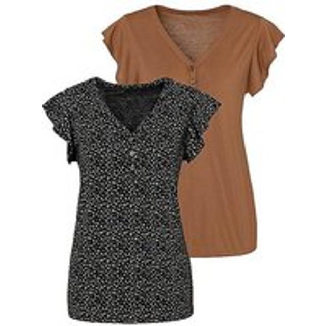 LASCANA Set of 2 Blouses - Black Print / Brown