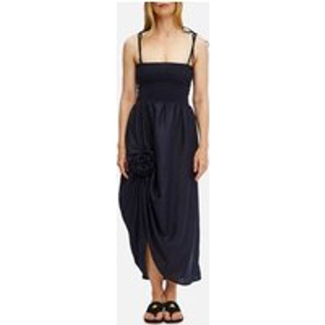 Sleeper Atlanta Linen Rosette Strap Dress - M - Blue
