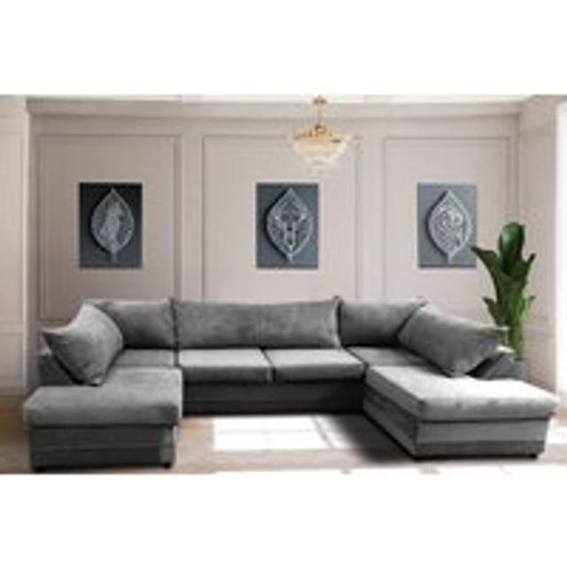 Milano U-Shaped Velvet Corner Sofa - Modern 5-Seater, Velour Fabric, Black Or Grey | Wowcher