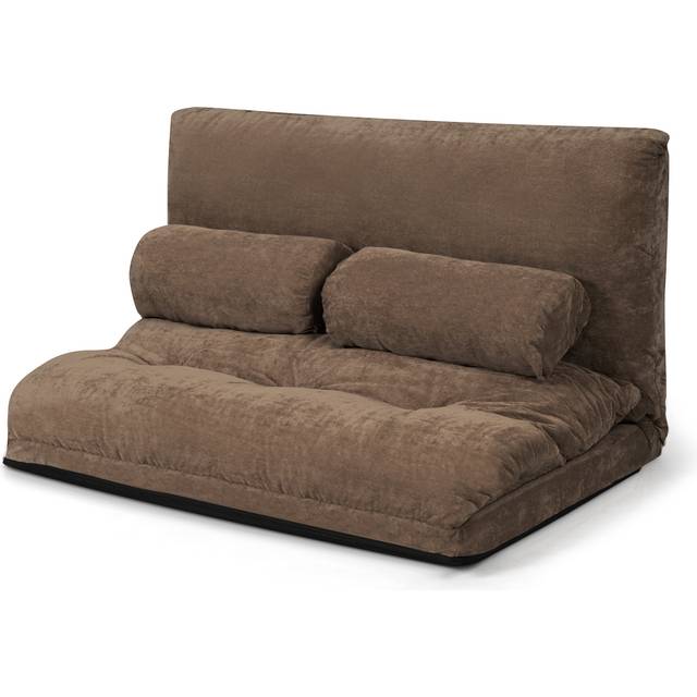 Costway Coffee Convertible Floor Sofa Bed with Waist Pillows - Brown - 112 x 65 x 37cm