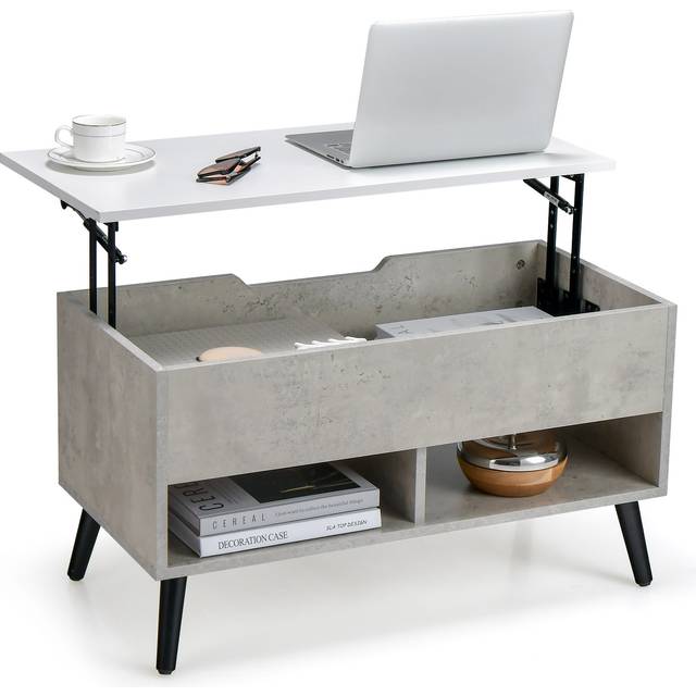 Lift Up Top Coffee Table with Hidden Storage Compartment and Open Shelf-Grey