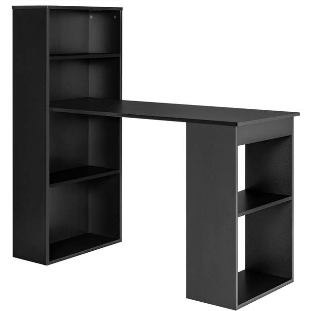 Modern 3-in-1 Wooden Computer Desk with 6-Tier Storage Bookshelves-Black