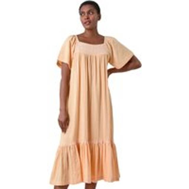 Roman Orange Embroidered Cotton Midi Smock Dress - Size 12