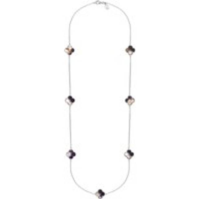 Sterling Silver Blue John Bloom Four Leaf Clover Ball Edge Long Necklace