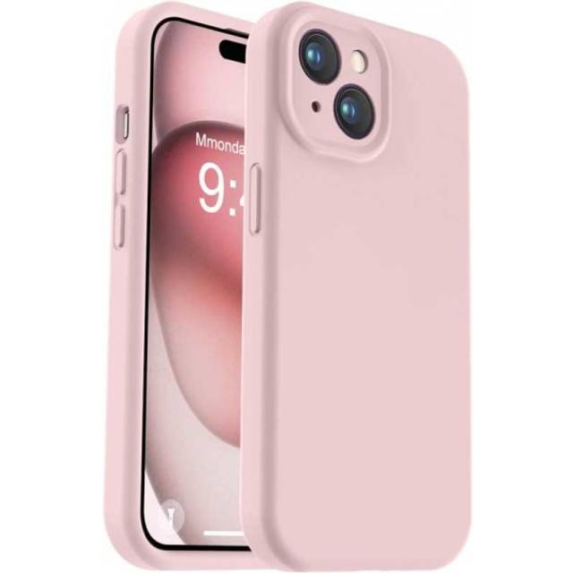 iPhone 15 Plus Gummibelagt Skal med Kameraskydd Liquid V2 - Rosa