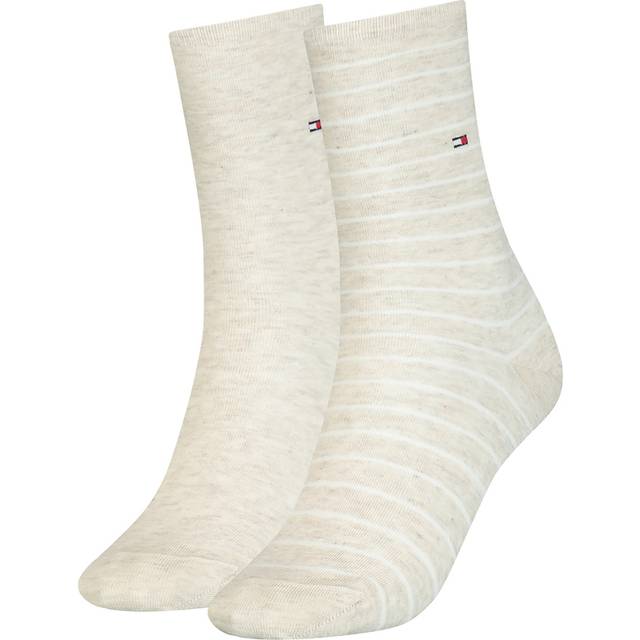 Tommy Hilfiger Women's 2-Pack Small Stripe Women's Socks, Light Beige Melange - White - Size: 6/6.5/7/7.5/8/8.5/9