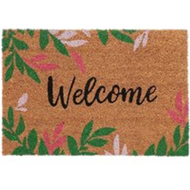 Relaxdays Coconut Doormat, Non-Slip, Welcome Floral Pattern, Indoor & Outdoor, Dirt Trap, 1.5 x 60 x 40 cm, Colourful