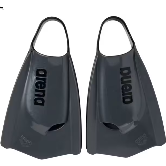 Arena Powerfin Pro II Unisex, vuxna simträningsfenor, män och kvinnor, silikon, simfötter med korta flikar, vänster till höger, anpassade, svart, storlek 9,5–10,5