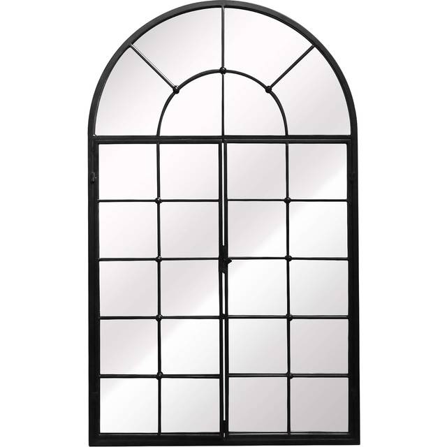 Arched Window Wall Mirror, Metal Window Pane Mirror, Black ,70x3x115cm