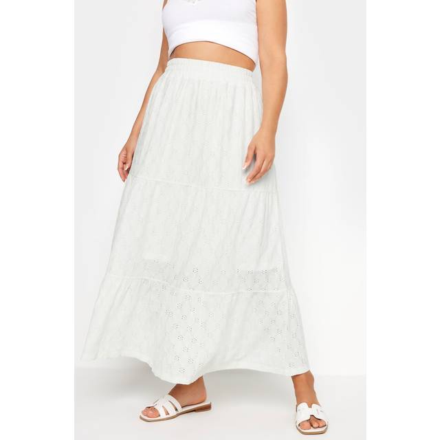 Yours Curve White Broderie Anglaise Tiered Maxi Skirt, Women's Curve & Plus Size, Yours - 38-40