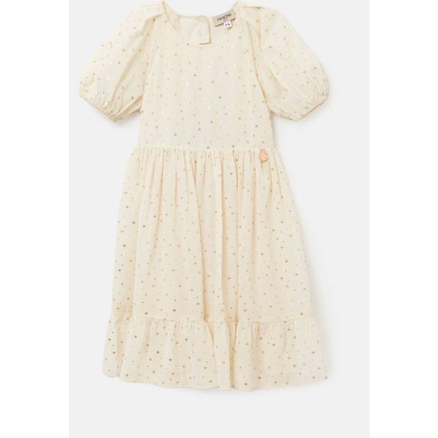 Angel & Rocket Kids' Ada Star Print Party Dress, Ivory/Gold