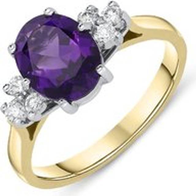 18ct Yellow Gold 1.54ct Amethyst Diamond Oval Cut Ring - Yellow Gold