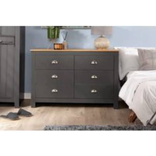 Camden Contemporary 6-Drawer Chest - Sturdy Bedroom Storage in Graphite, Grey, or White with Oak Top | Wowcher