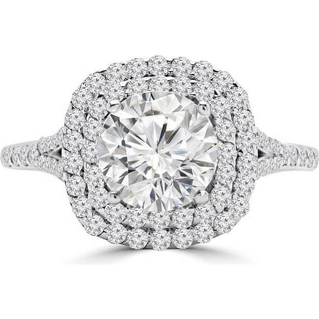 Majesty Diamonds MD240222-7 1.2 CTW Round Diamond Split-Shank Double Cushion Halo Engagement Ring in 14K White Gold - Size 7