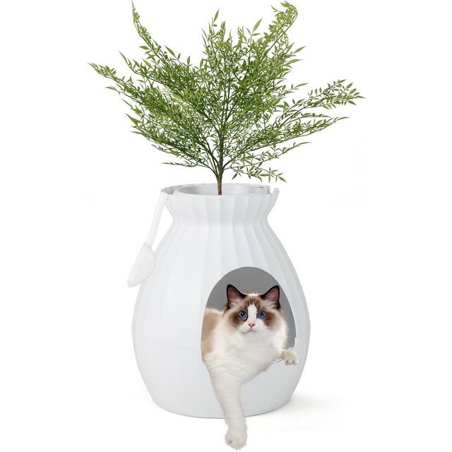 Costway White Smart Plant Cat Litter Box with Electronic Odour Removal - 53 x 52 x 34cm