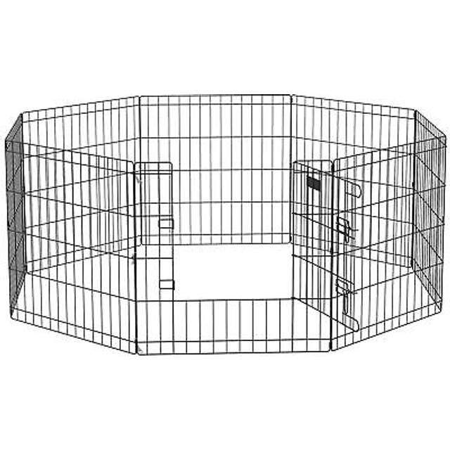 Pawhut 24 Pet Dog Playpen, Puppy Cage, Eight-panel Metal Fence, Run, Garden