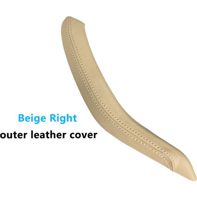 (beige right) Car Interior Passenger Doors Pull Handle Outer Leather Cover Replacement