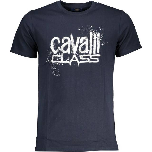 Men's Cavalli Class Paint Splatter Logo Navy Blue T-Shirt - Black - Size: 42/Regular
