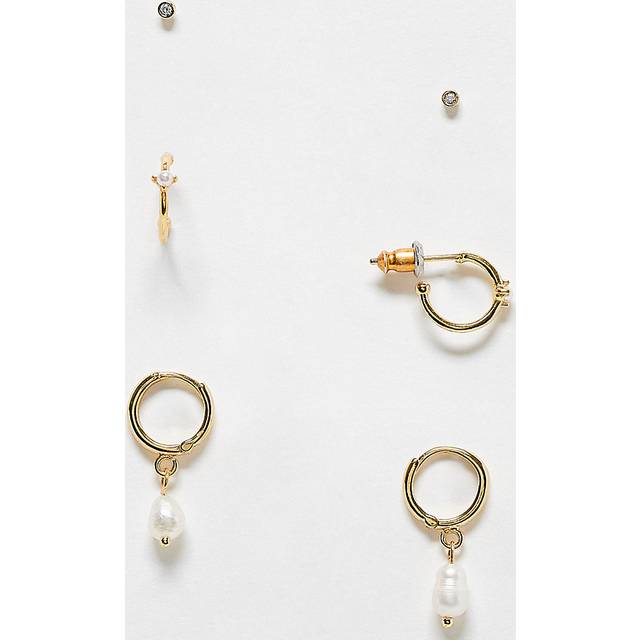 3-Pack 14ct Gold-plated Pearl and Stud Hoop Earrings, Women's - Accessorize - One Size