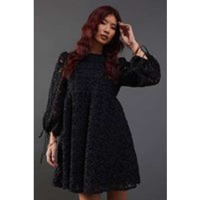 Warehouse womens mini dress floral black long sleeve smock style