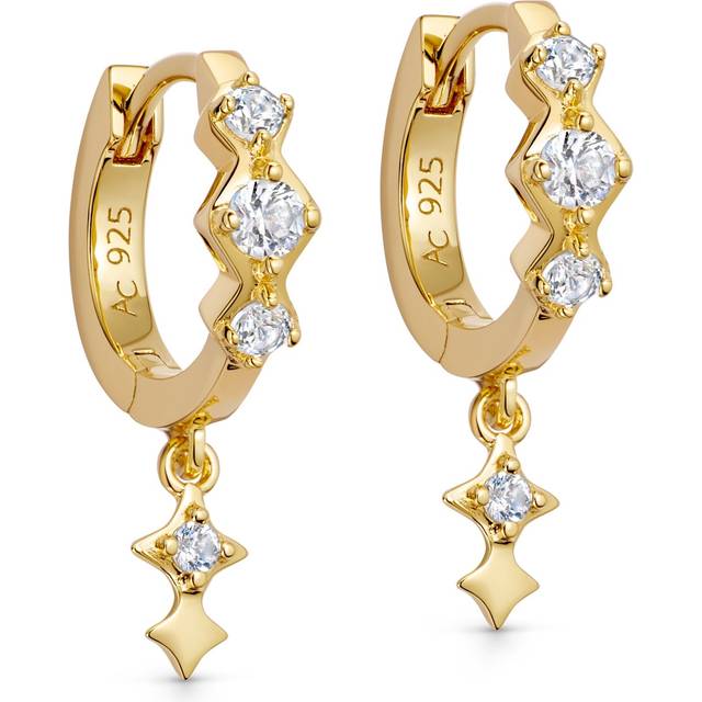 Gold Luna Star Drop Huggie Hoop Earrings