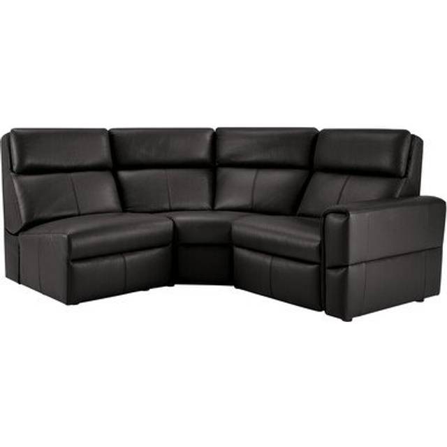 Black Leather Sofas - Modular 3 Seat Right Hand Static Corner Sofa - Samson Range - Oak Furnitureland